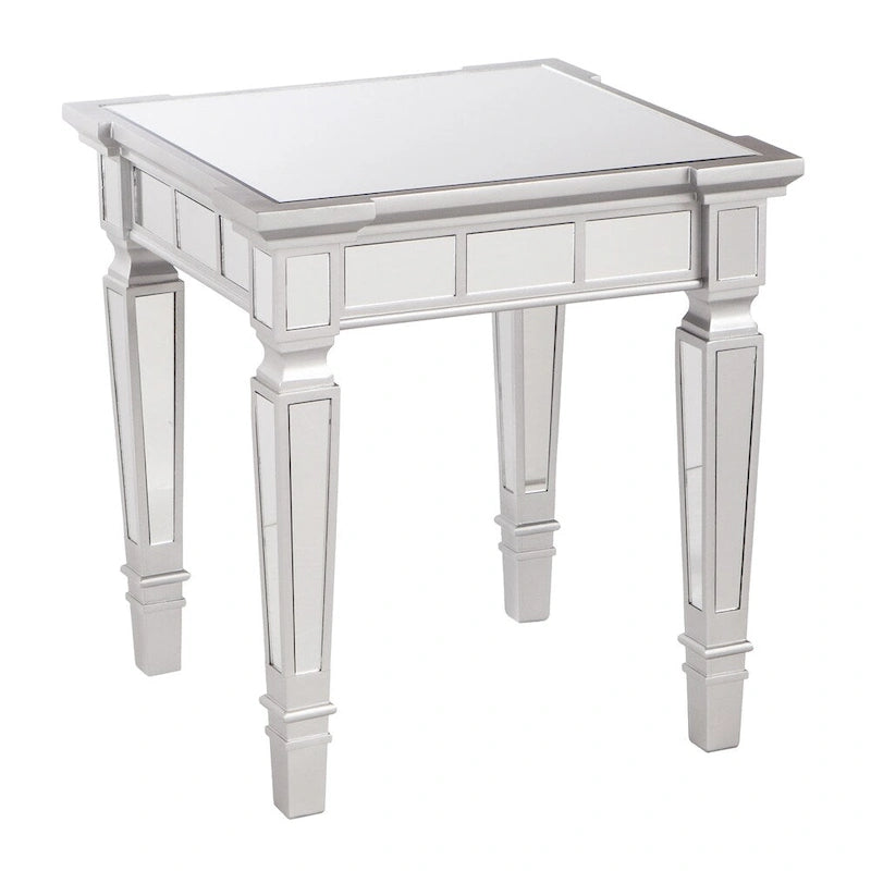 Glam Mirrored Square Side Table with Scalloped Edges