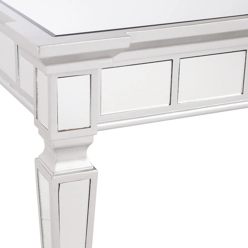 Glam Mirrored Square Side Table with Scalloped Edges