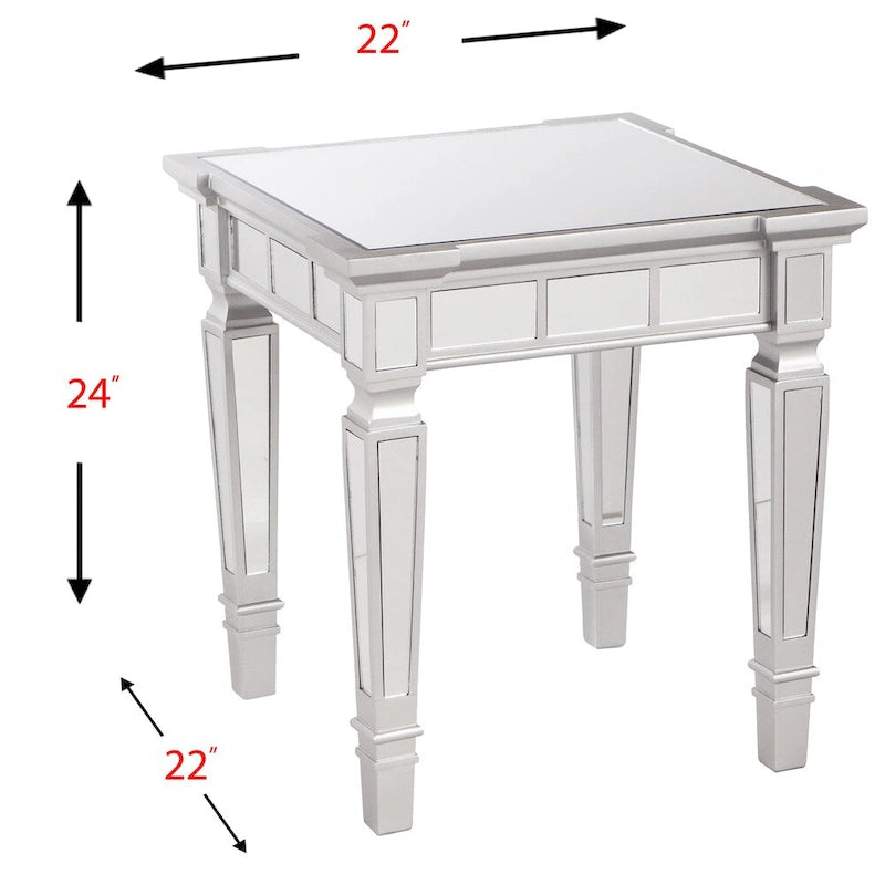 Glam Mirrored Square Side Table with Scalloped Edges