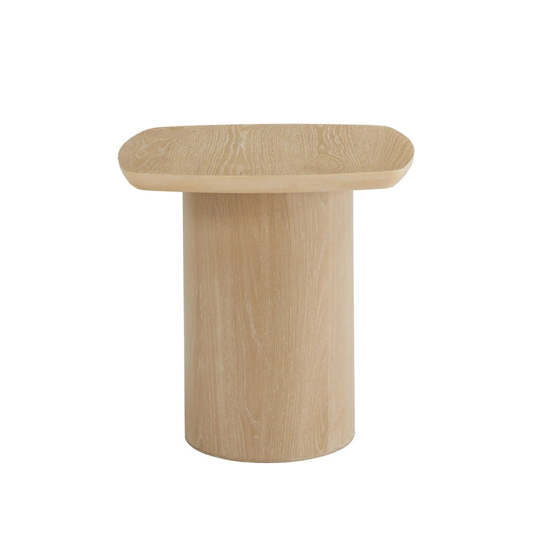 Contemporary Oak-Finished End Table with Column Base