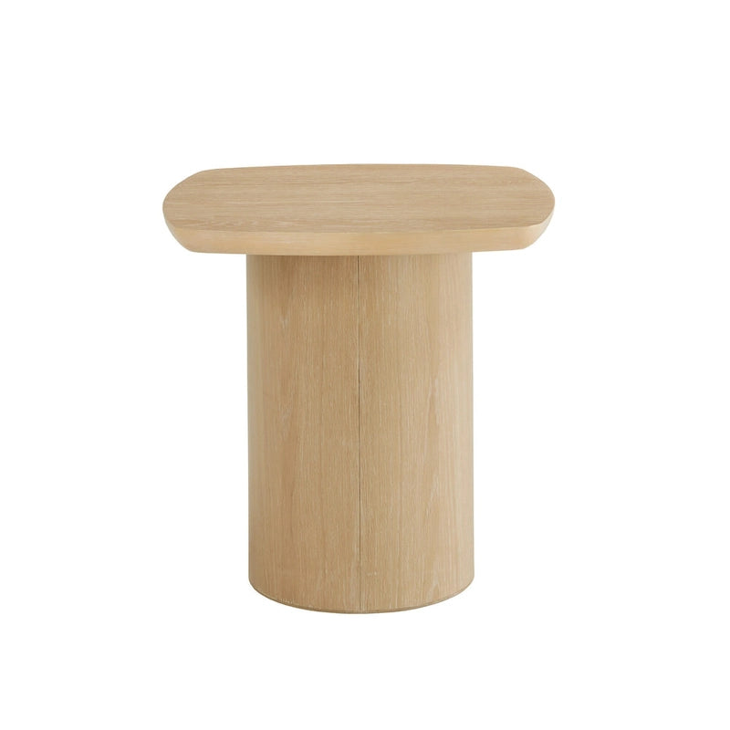 Contemporary Oak-Finished End Table with Column Base