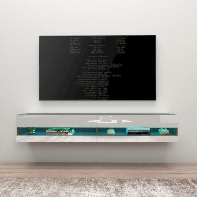 Wall-mount Floating 71-inch TV Stand with 16-Color LED Lights