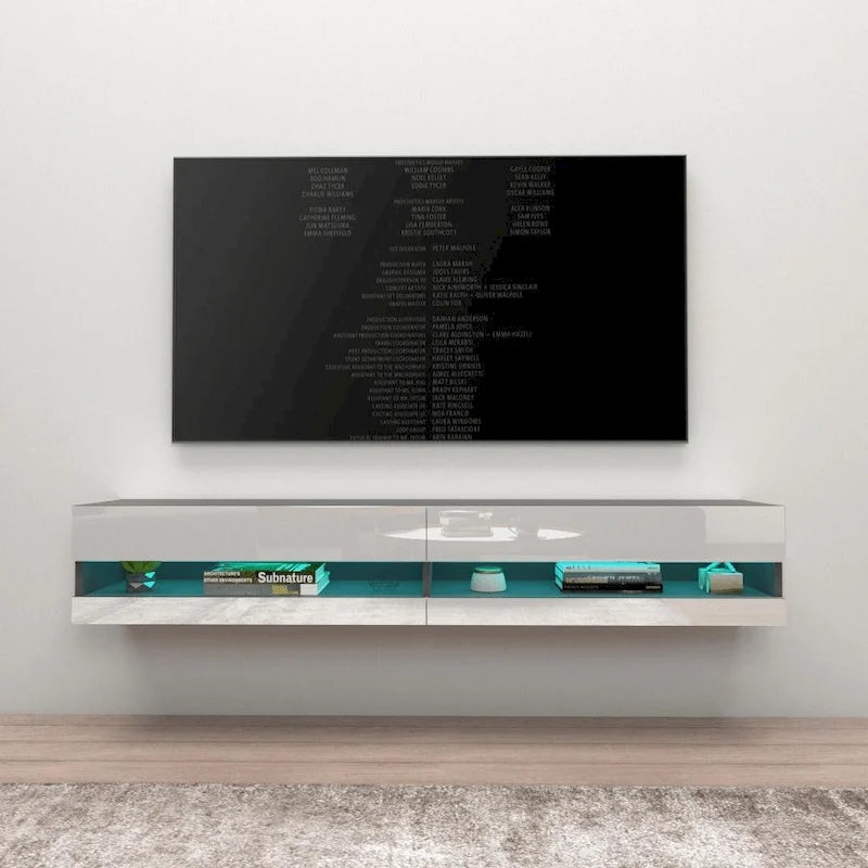 Wall-mount Floating 71-inch TV Stand with 16-Color LED Lights