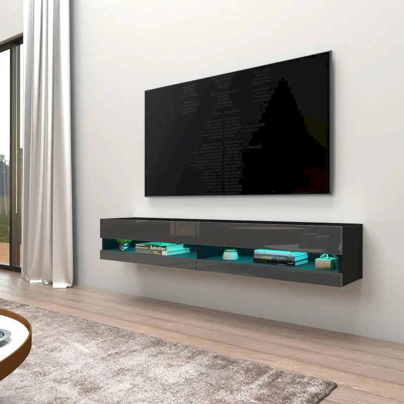 Wall-mount Floating 71-inch TV Stand with 16-Color LED Lights
