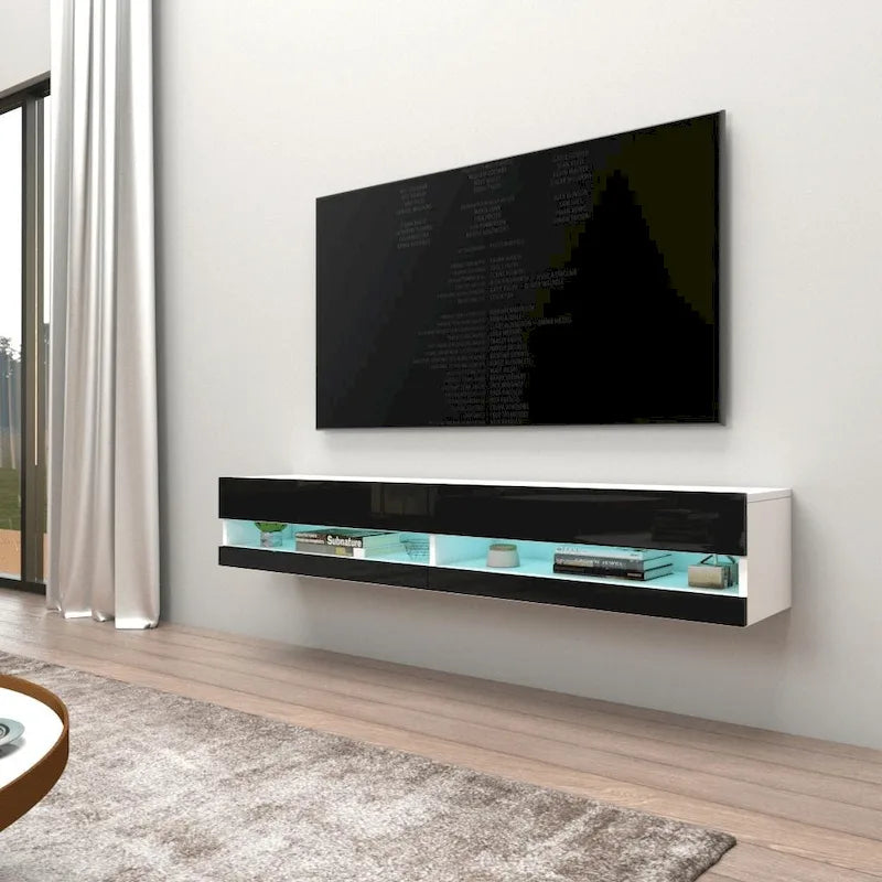 Wall-mount Floating 71-inch TV Stand with 16-Color LED Lights