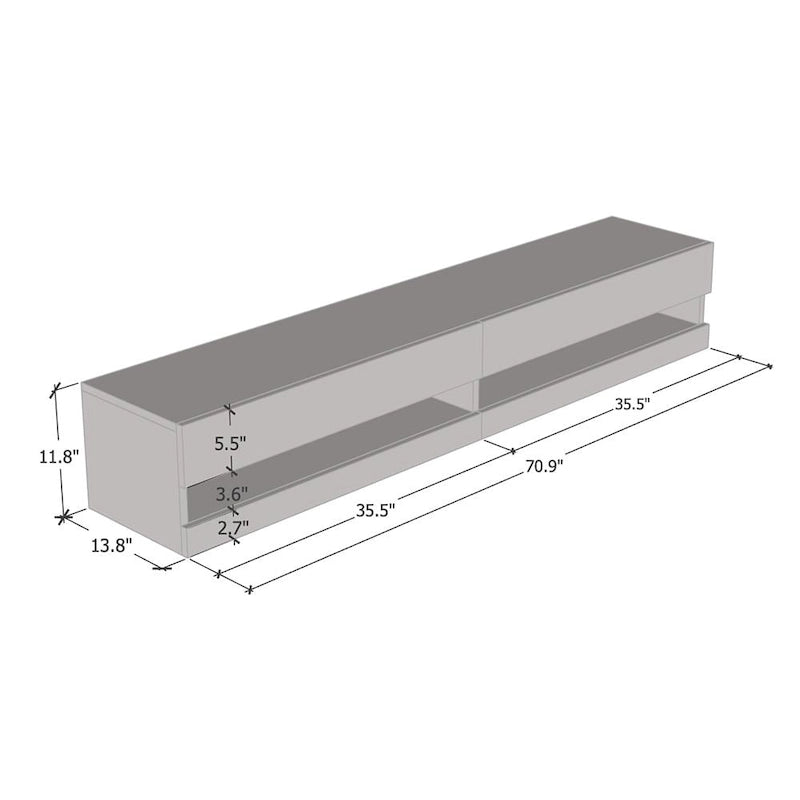 Wall-mount Floating 71-inch TV Stand with 16-Color LED Lights