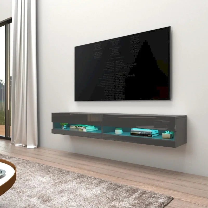 Wall-mount Floating 71-inch TV Stand with 16-Color LED Lights