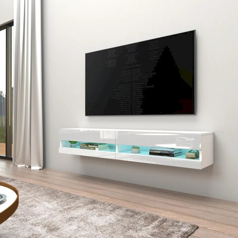 Wall-mount Floating 71-inch TV Stand with 16-Color LED Lights