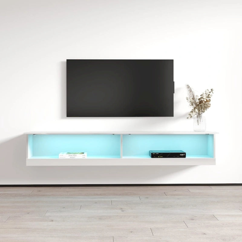 Wall-mount Floating 71-inch TV Stand with 16-Color LED Lights