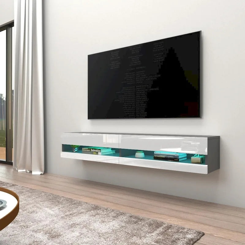 Wall-mount Floating 71-inch TV Stand with 16-Color LED Lights