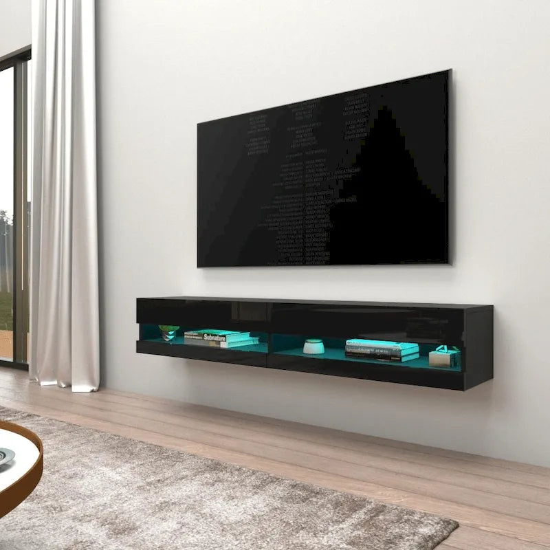 Wall-mount Floating 71-inch TV Stand with 16-Color LED Lights