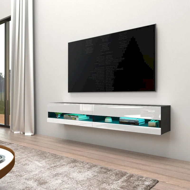 Wall-mount Floating 71-inch TV Stand with 16-Color LED Lights