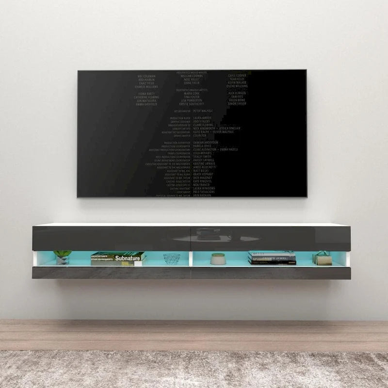 Wall-mount Floating 71-inch TV Stand with 16-Color LED Lights