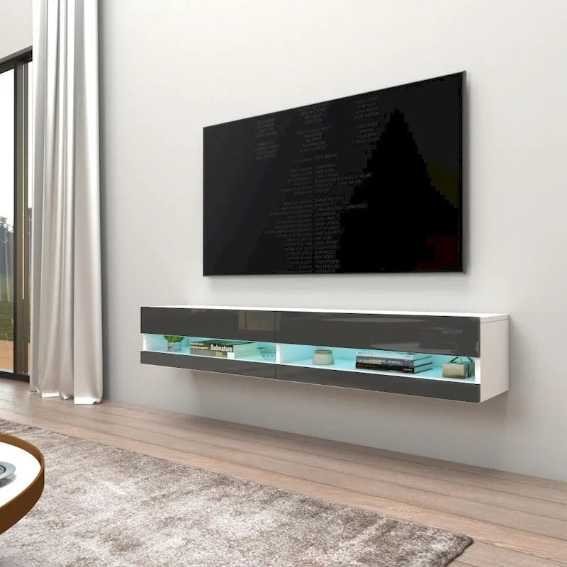 Wall-mount Floating 71-inch TV Stand with 16-Color LED Lights