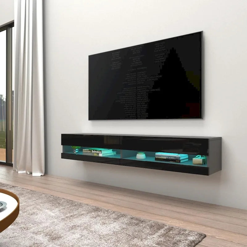 Wall-mount Floating 71-inch TV Stand with 16-Color LED Lights