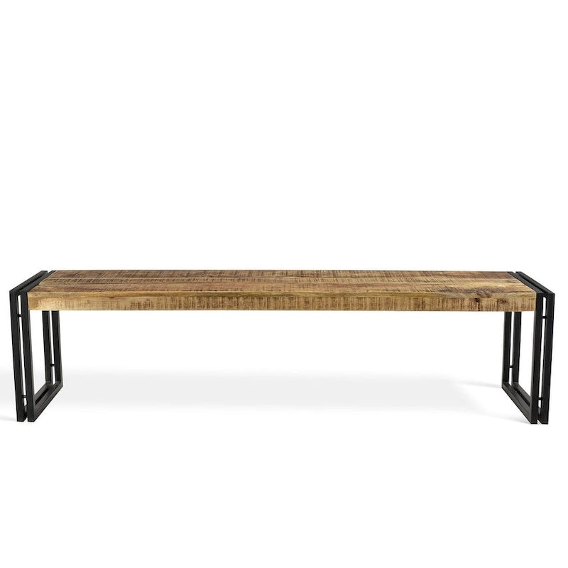 Handmade Reclaimed Mango Wood and Iron Bench - Made in India
