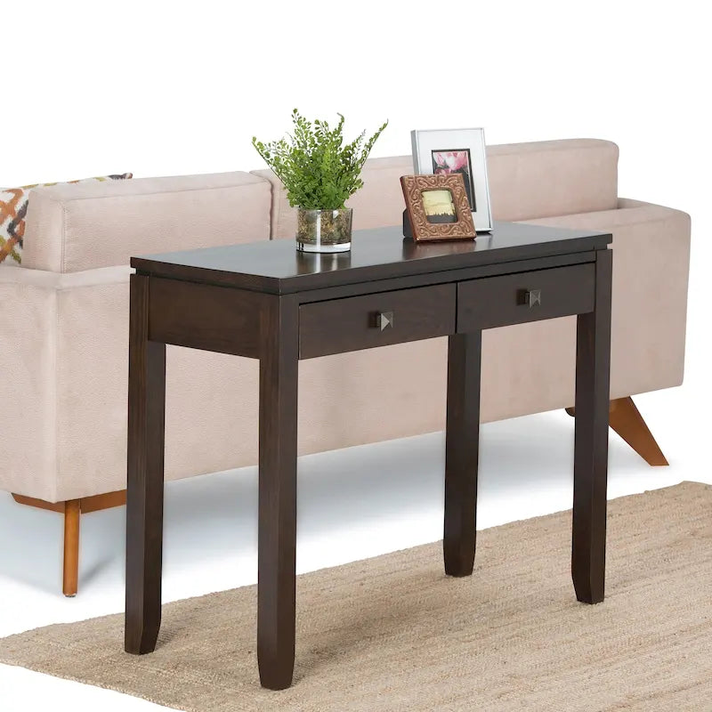 Solid Wood 38-inch Wide Contemporary Console Sofa Table with 2 Drawers