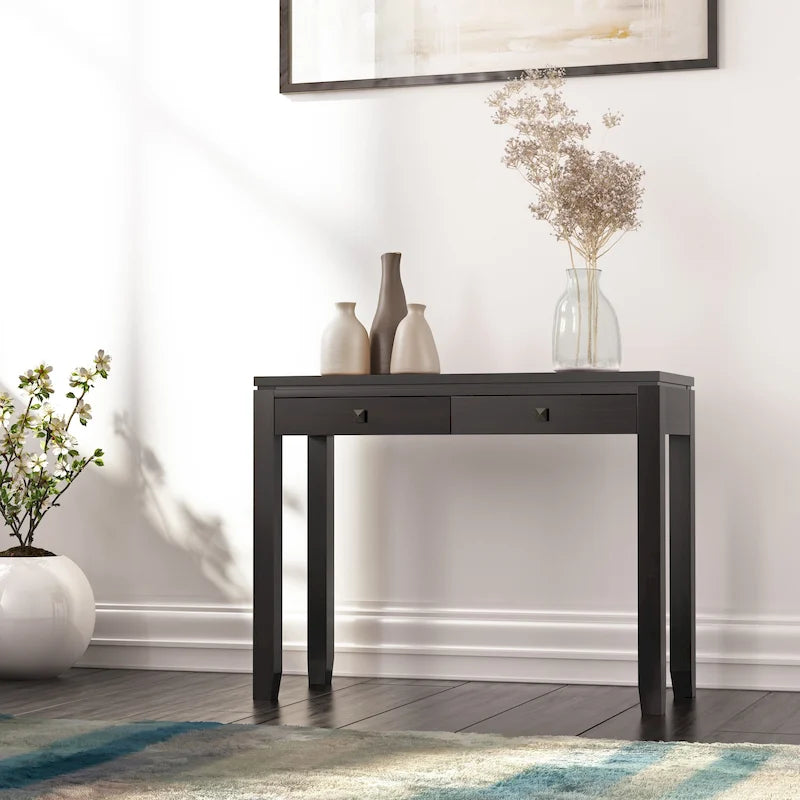 Solid Wood 38-inch Wide Contemporary Console Sofa Table with 2 Drawers