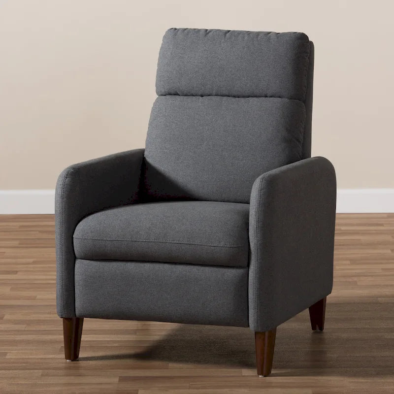 Mid-Century Fabric Recliner Chair with Walnut-Finish Wood Legs
