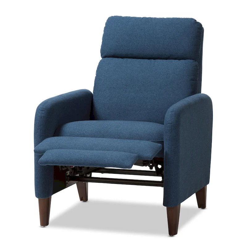 Mid-Century Fabric Recliner Chair with Walnut-Finish Wood Legs