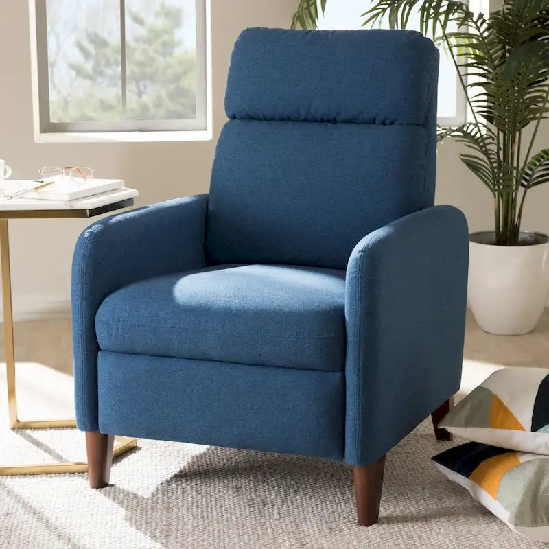 Mid-Century Fabric Recliner Chair with Walnut-Finish Wood Legs