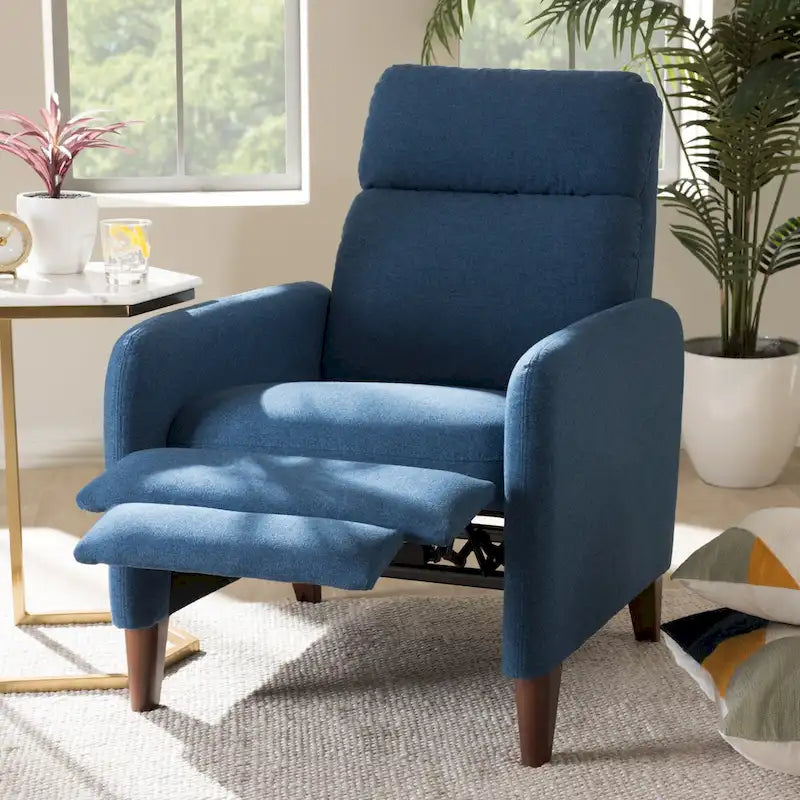 Mid-Century Fabric Recliner Chair with Walnut-Finish Wood Legs