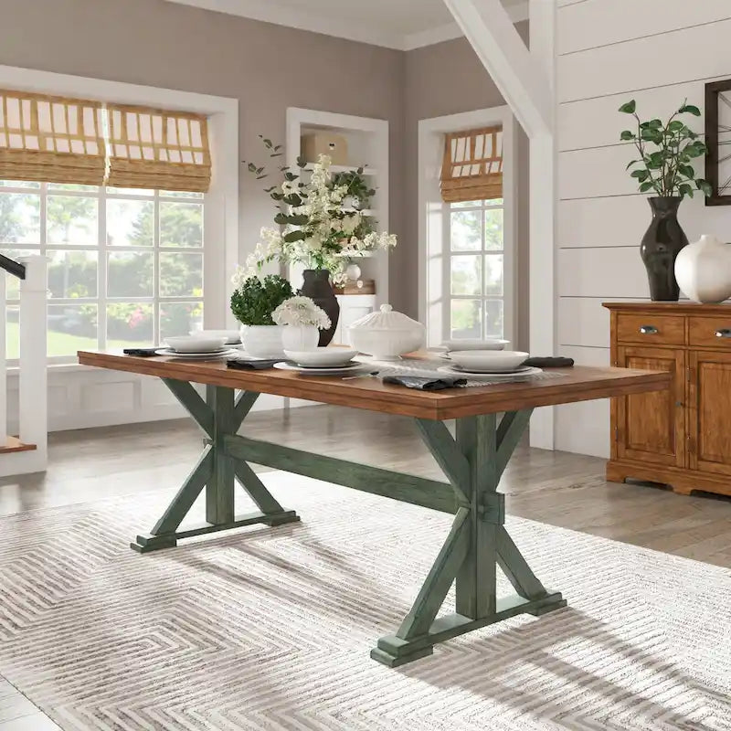 78-inch Oak Dining Table with X-Trestle Base