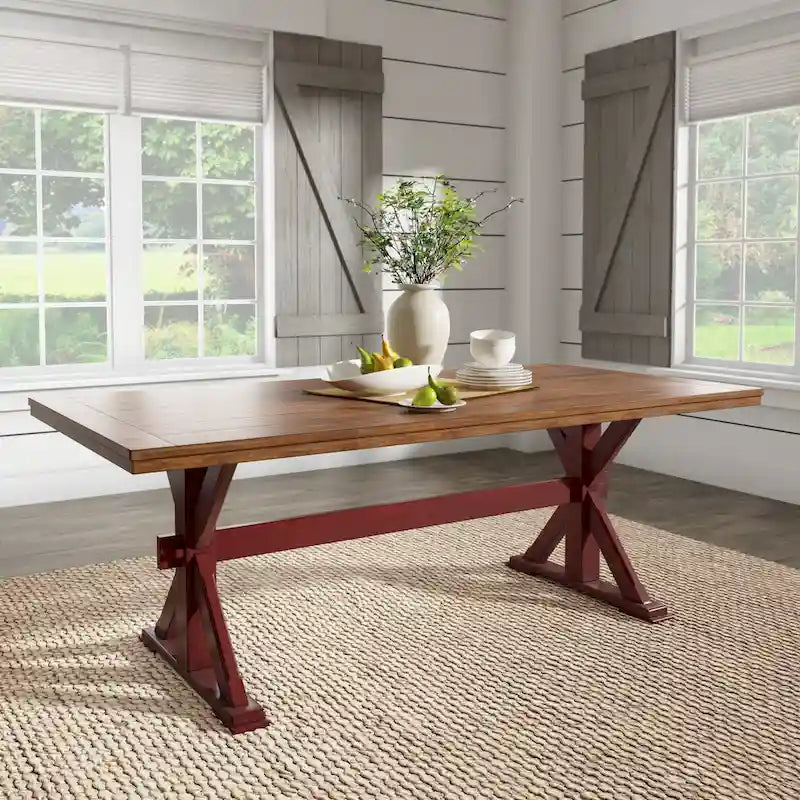 78-inch Oak Dining Table with X-Trestle Base