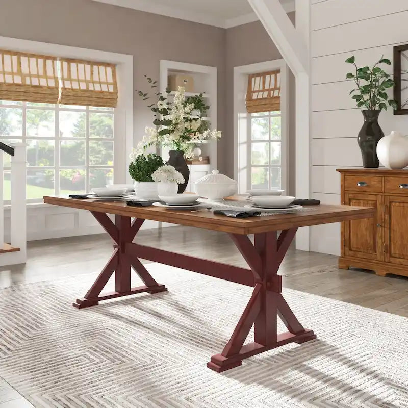78-inch Oak Dining Table with X-Trestle Base