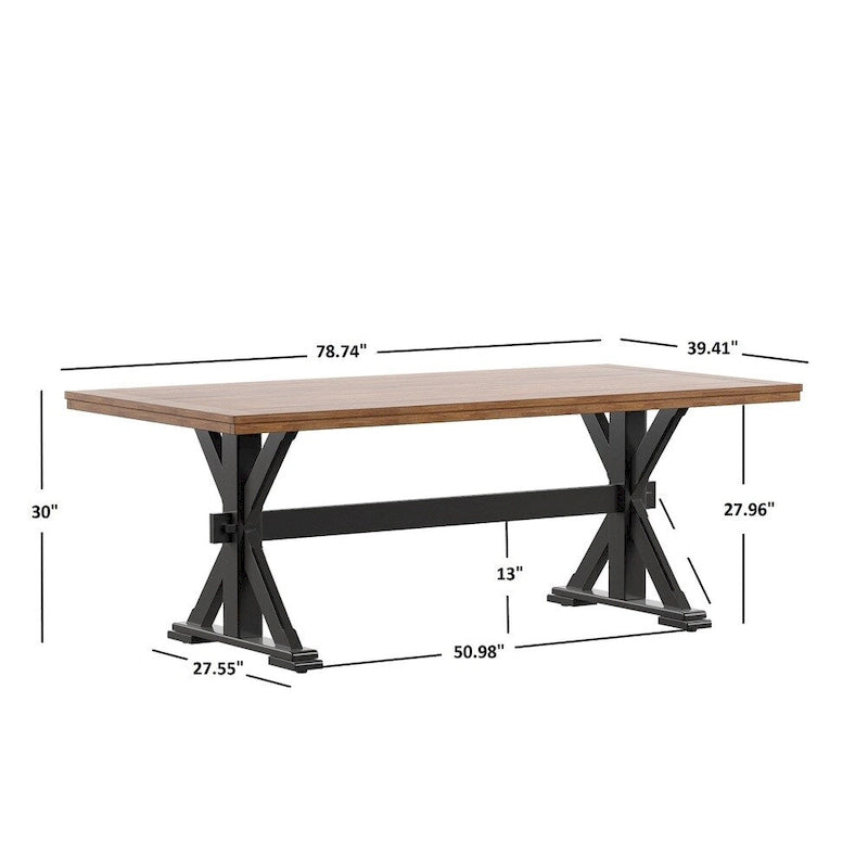 78-inch Oak Dining Table with X-Trestle Base