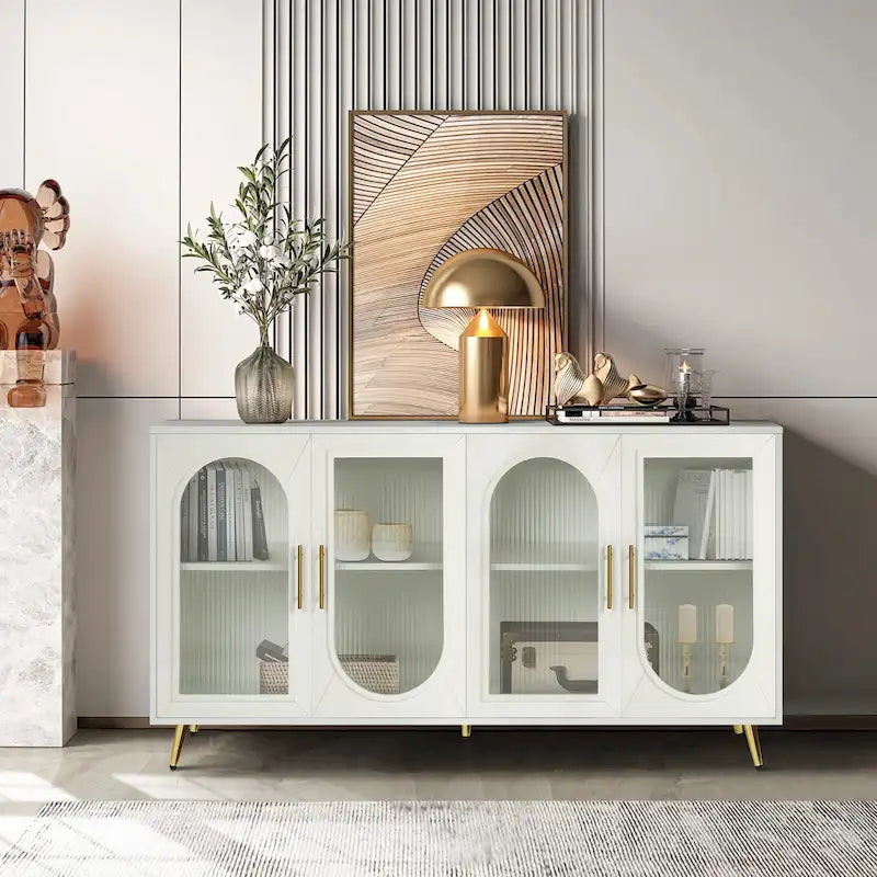 Wood TV Stand with Storage Cabinet and Adjustable Shelves