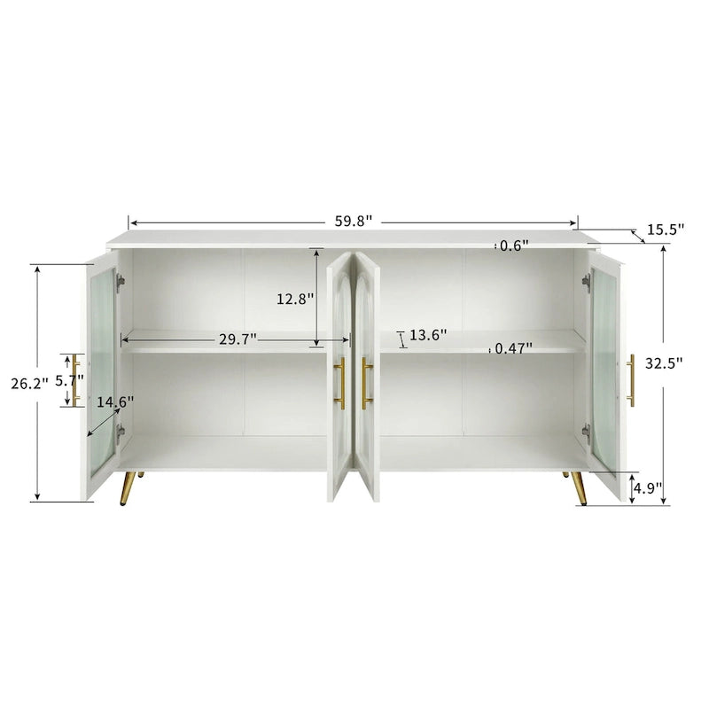 Wood TV Stand with Storage Cabinet and Adjustable Shelves