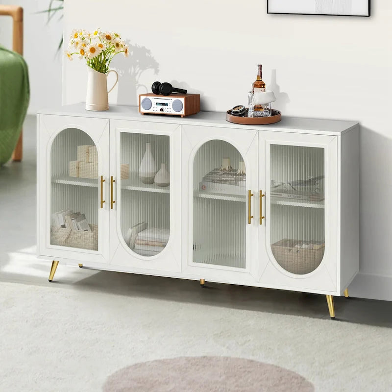 Wood TV Stand with Storage Cabinet and Adjustable Shelves