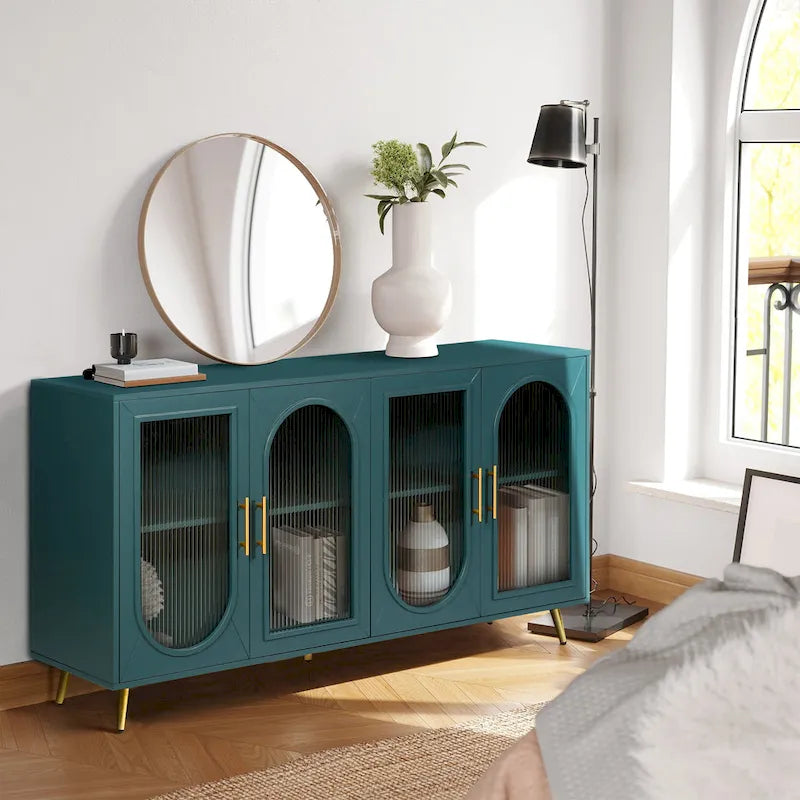 Wood TV Stand with Storage Cabinet and Adjustable Shelves