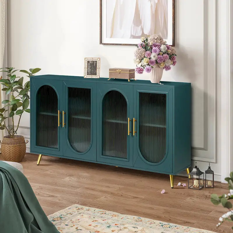 Wood TV Stand with Storage Cabinet and Adjustable Shelves