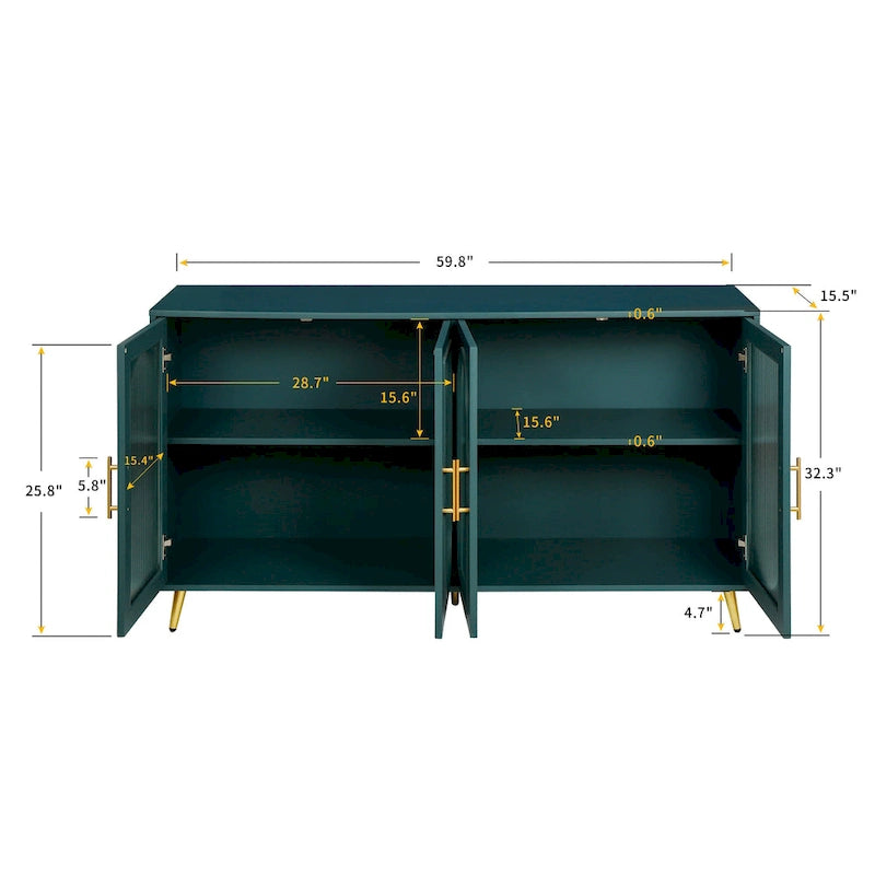 Wood TV Stand with Storage Cabinet and Adjustable Shelves