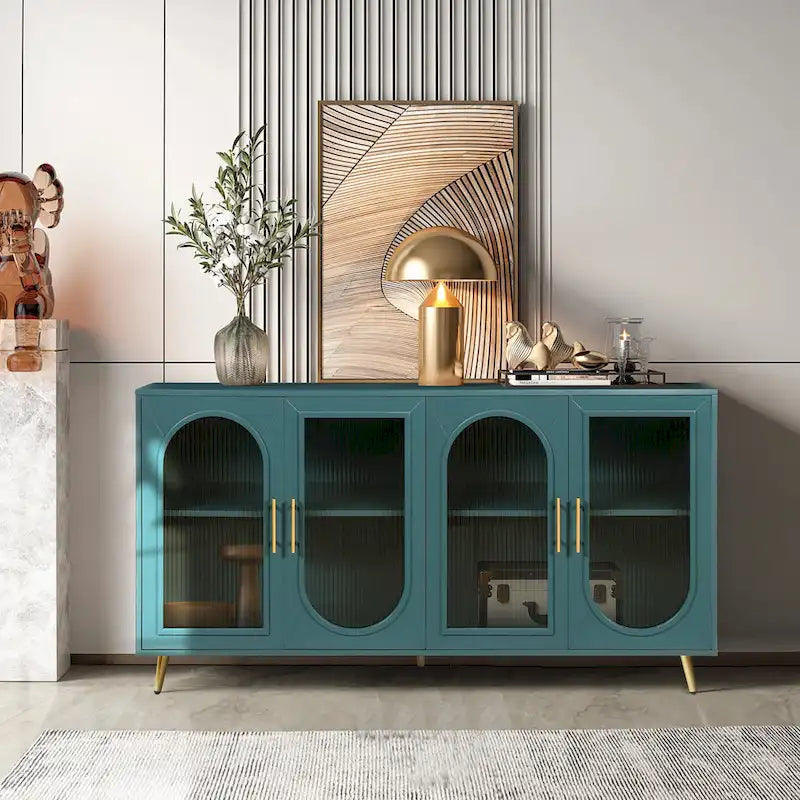 Wood TV Stand with Storage Cabinet and Adjustable Shelves