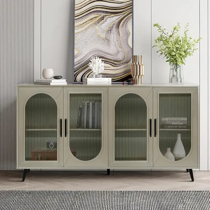 Wood TV Stand with Storage Cabinet and Adjustable Shelves