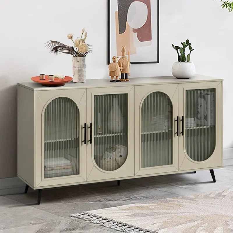 Wood TV Stand with Storage Cabinet and Adjustable Shelves