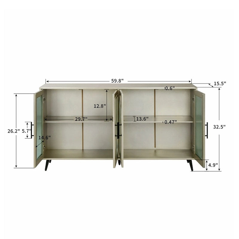 Wood TV Stand with Storage Cabinet and Adjustable Shelves