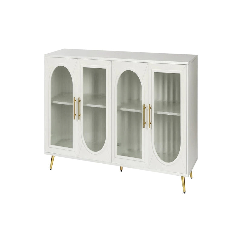 Wood TV Stand with Storage Cabinet and Adjustable Shelves