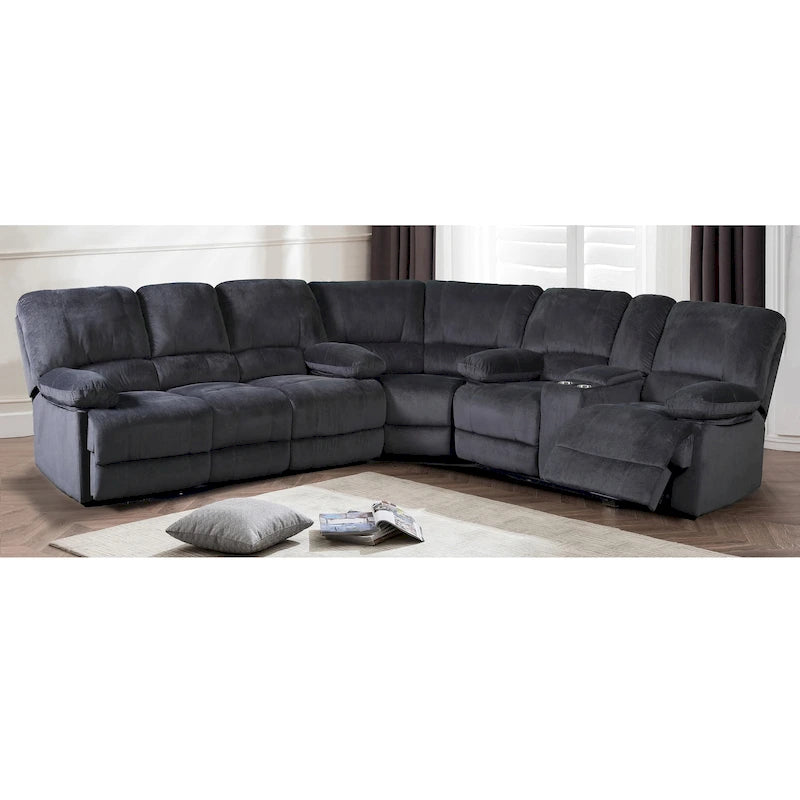Transitional Polyester Sectional with Dual Recliners and Massager