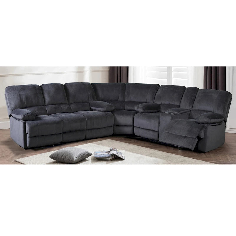 Transitional Polyester Sectional with Dual Recliners and Massager