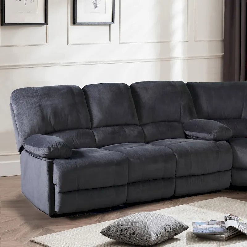 Transitional Polyester Sectional with Dual Recliners and Massager