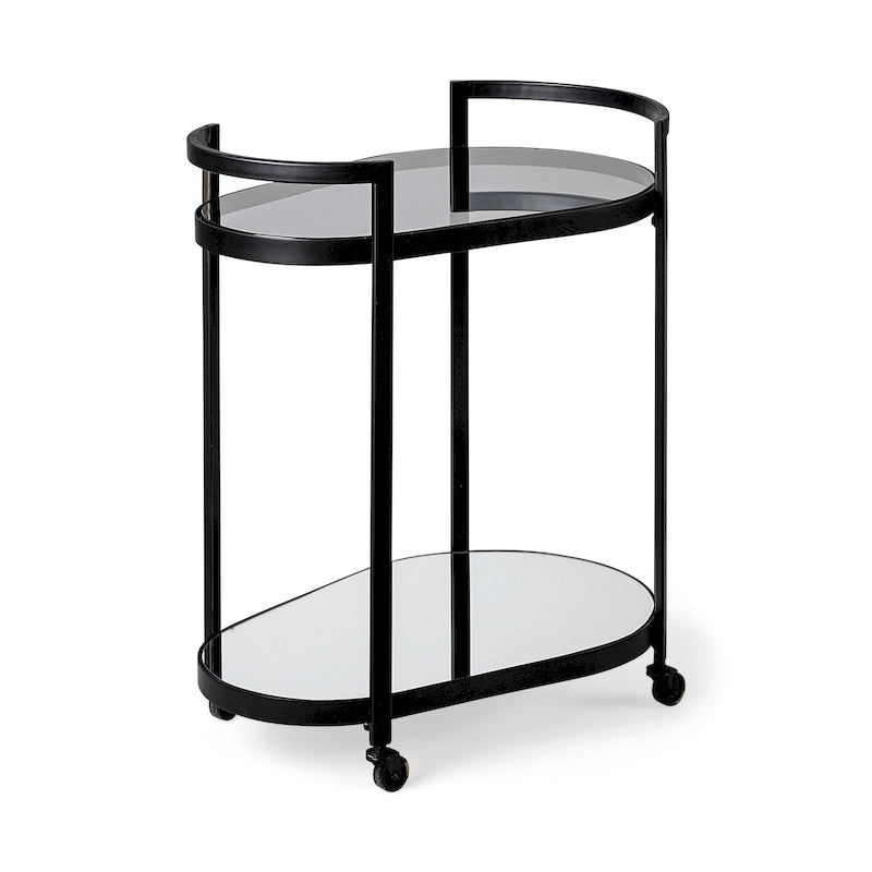 Black Metal Two-Tier Bar Cart with Glass Shelves