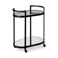 Black Metal Two-Tier Bar Cart with Glass Shelves