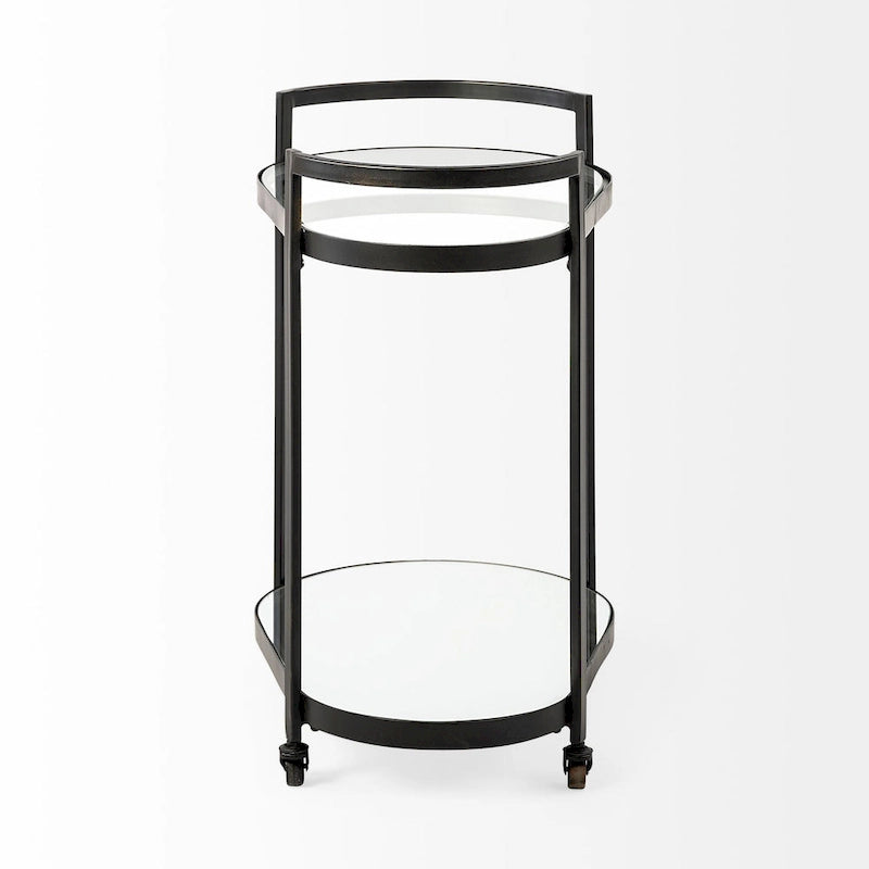 Black Metal Two-Tier Bar Cart with Glass Shelves