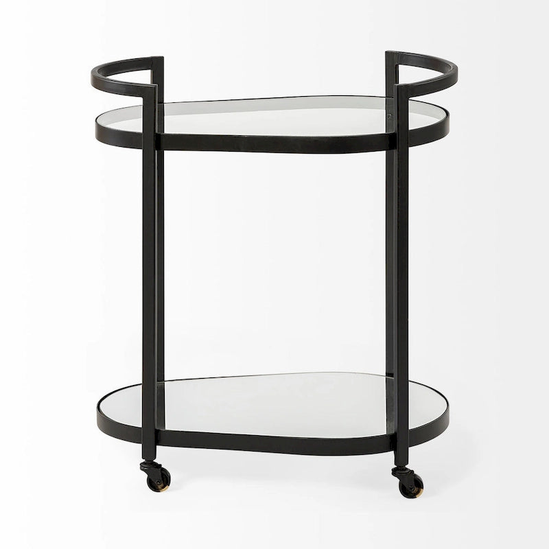Black Metal Two-Tier Bar Cart with Glass Shelves