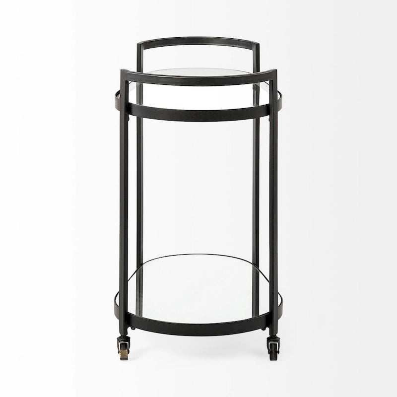 Black Metal Two-Tier Bar Cart with Glass Shelves