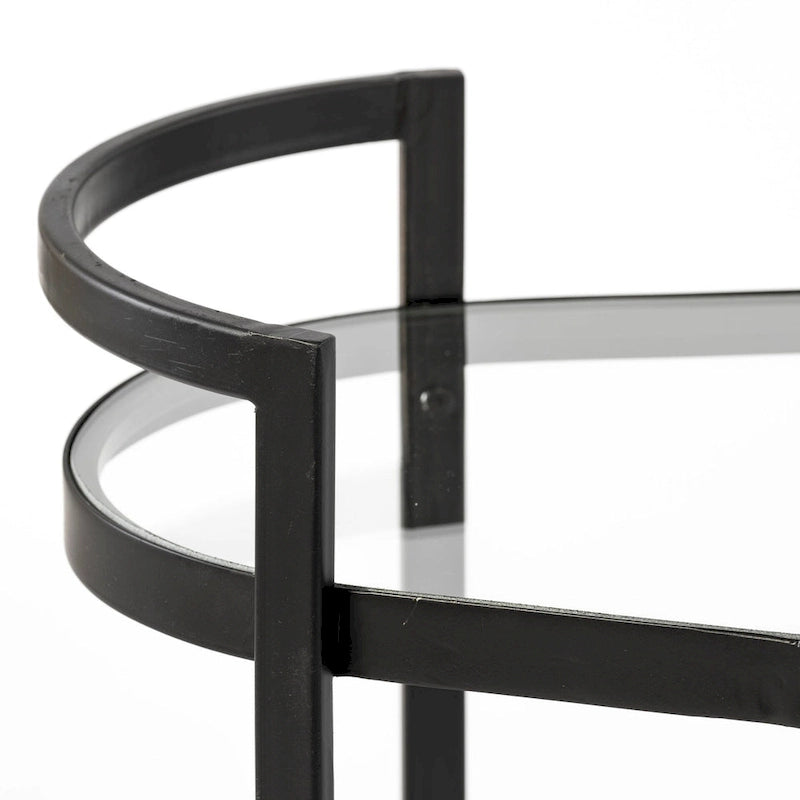Black Metal Two-Tier Bar Cart with Glass Shelves